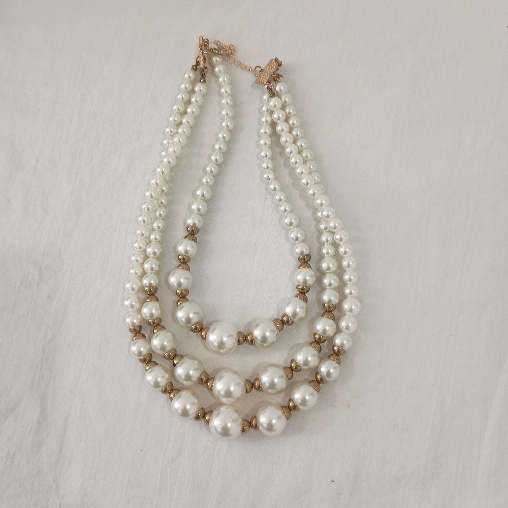 Three Layer Faux Pearl Statement Necklace